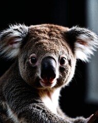 Fototapeta premium professional photo of koala side view in a dark room black background close up version looking to the camera