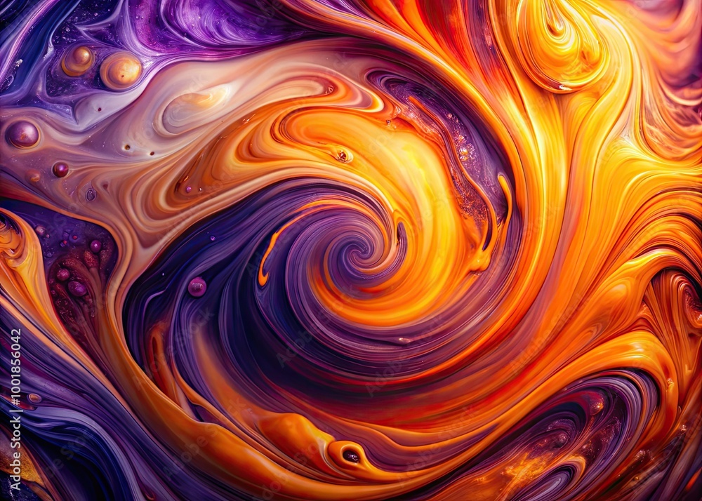 Poster vibrant mix of orange and purple swirls creating an abstract colorful background for design use
