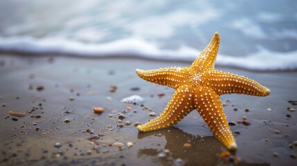 Vibrant Starfish on Sandy Beach Shoreline