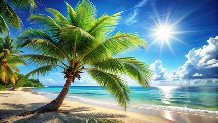 Obraz premium Vibrant Palm Tree Cartoon Illustrating Tropical Vibes and Relaxation in a Sunny Beach Environment