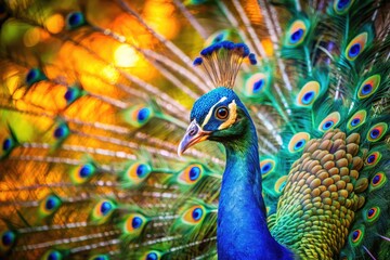 Obraz premium Vibrant Peacock Displaying Its Colorful Feathers in a Stunning Natural Environment