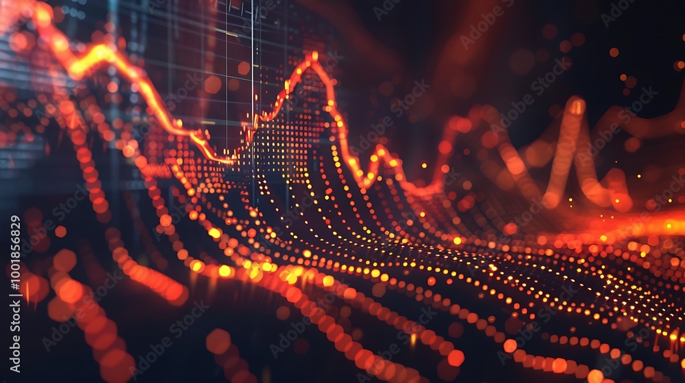 Poster market volatility graph with bold lines and radiating light trails