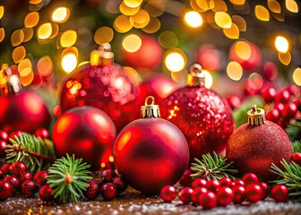 Obraz premium Vibrant Red Christmas Decorations Creating a Festive Atmosphere for the Holiday Season Celebration