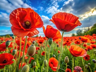 Obraz premium Vibrant Remembrance Day Poppies in Bloom Symbolizing Sacrifice and Honor for Fallen Soldiers