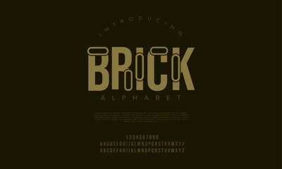 Brick creative modern geometric urban alphabet font. Digital abstract futuristic, game, techno, robot, music, logo, sport, minimal technology typography. Simple numeric vector illustration