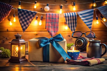 Vintage Father's Day Celebration with Retro Elements, Classic Gifts, and Nostalgic Decorations