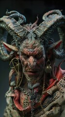 Obraz premium Dark Fantasy Creature Portrait: Demonic Horns and Intricate Details