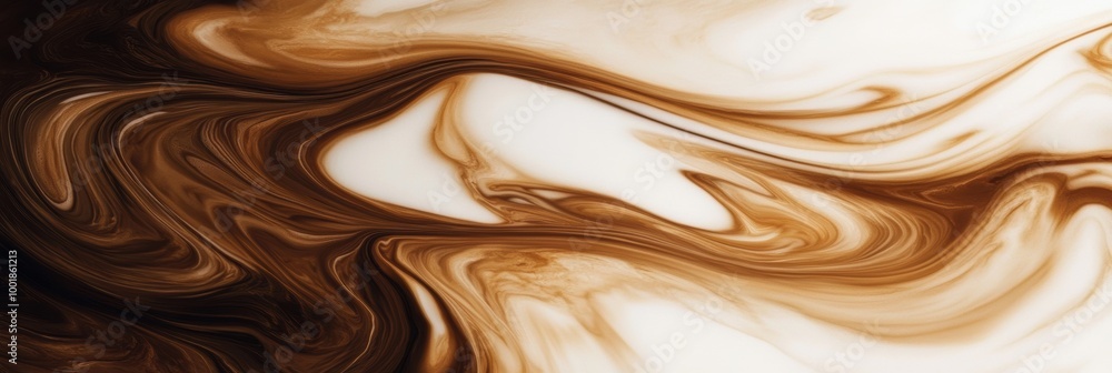 Poster swirling coffee and milk create an abstract pattern blending rich brown and creamy white hues in a c