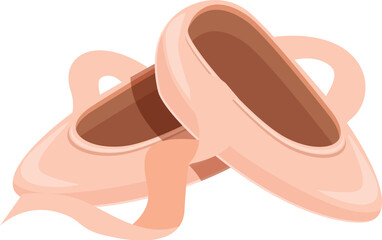 Pair of pink ballet pointe shoes with satin ribbons lying crossed over each other