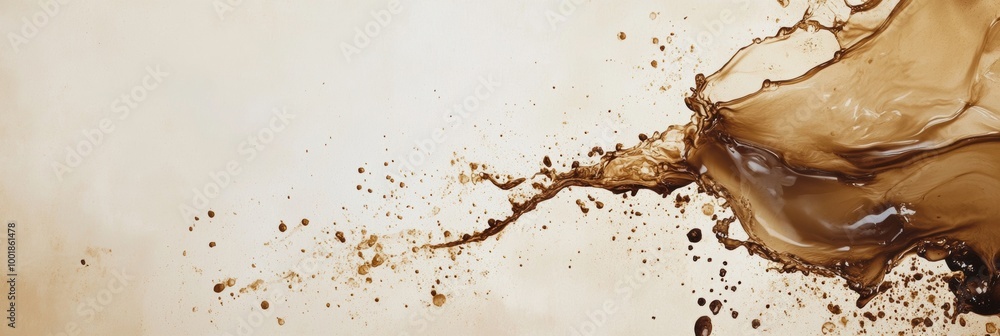 Aufkleber An abstract artistic background of spilled coffee stains and splashes on a textured surface, creating a dynamic visual effect. Generative AI