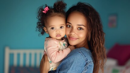 Happy Mother and Daughter Portrait with Loving Gaze