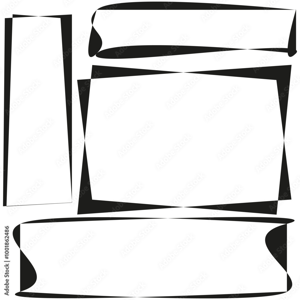 Poster abstract black frames. geometric rectangle shapes. minimalist wavy borders. vector composition.