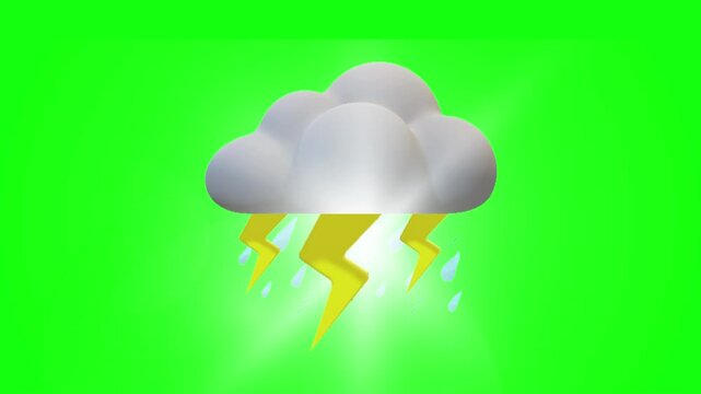Animated icon of a severe storm with lightning and intense thunder in a weather forecast with green screen.

