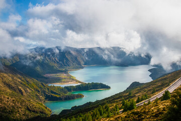 Amazing view of fire Lake  Lagoa do fogo  in São Miguel Island - Azores - Portugal