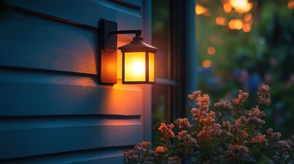 Motion sensor light illuminating the side of a house at night 