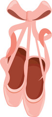 Pink ballet shoes hanging with ribbon tied around them, isolated on white background