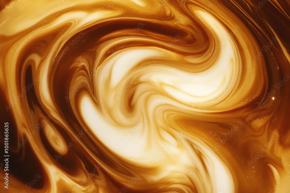 Aufkleber Swirling patterns of coffee mixing with milk creating abstract forms in a vibrant, creamy display. Generative AI