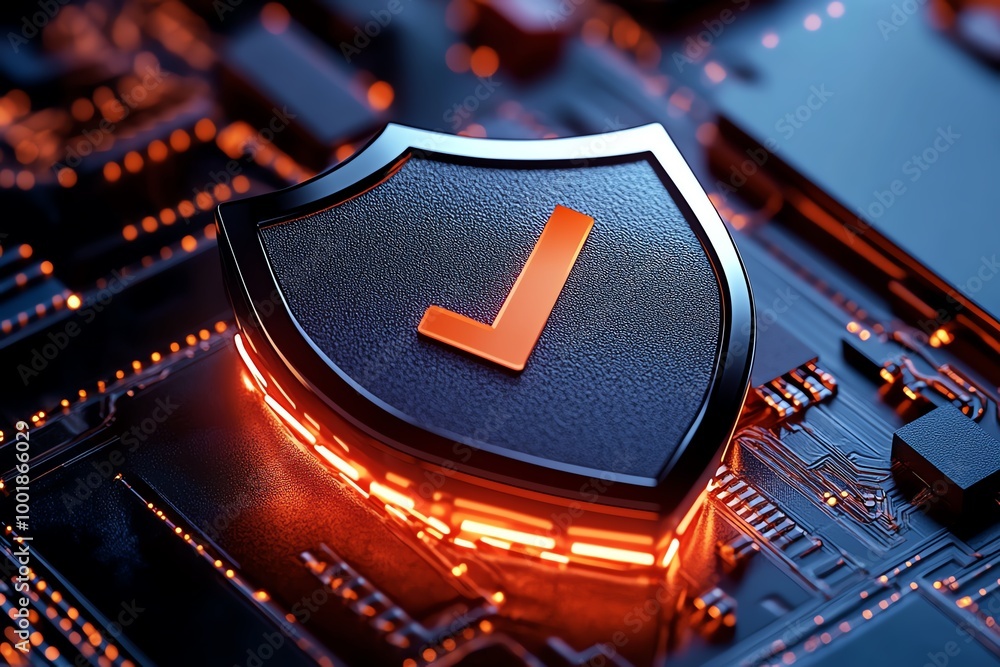 Poster data protection lock represented by a minimalist shield icon encased in a clean, geometric design