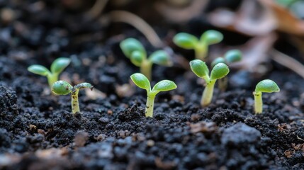 Small Plant Seeds Sprouting in Soil Detailed View