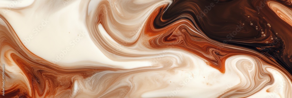 Leinwandbilder Swirling coffee blends with milk creating captivating abstract patterns in a warm, inviting environment. Generative AI