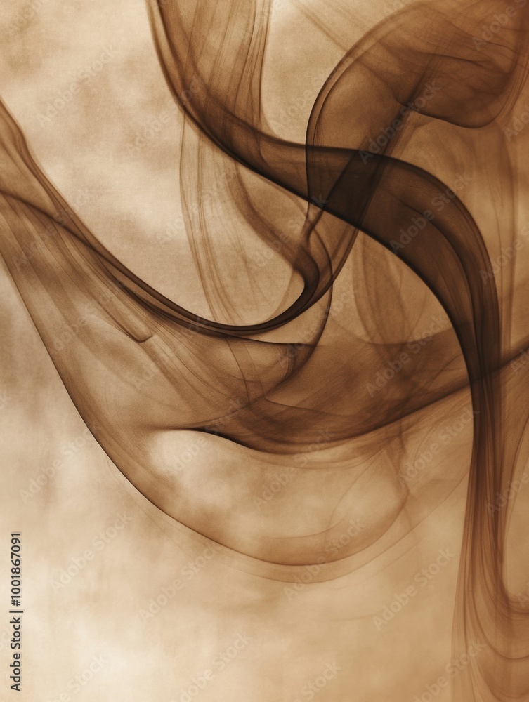 Poster Swirling smoke patterns intertwined with rich coffee tones in an abstract display of artistic expression. Generative AI