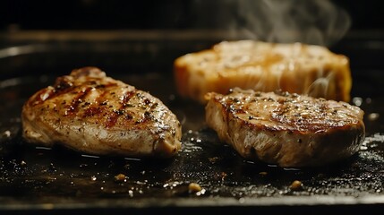 Juicy chicken breast paired with tender pork chops for a delicious meal picture