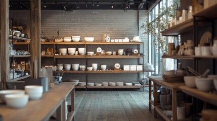 Stylish Pottery Shop with Minimalist Display