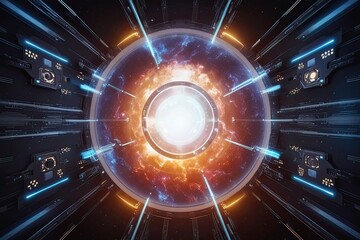 3D Celestial Fusion Background with Modern Technology and Cosmic Glow