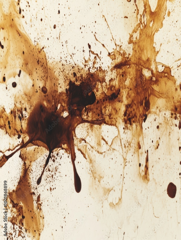 Poster Abstract artistic background created from dynamic coffee stains and splashes, capturing a moment of vibrant chaos in a stylish design. Generative AI