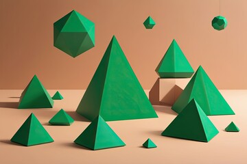 3D Green Pyramid Geometric Abstraction Illustration