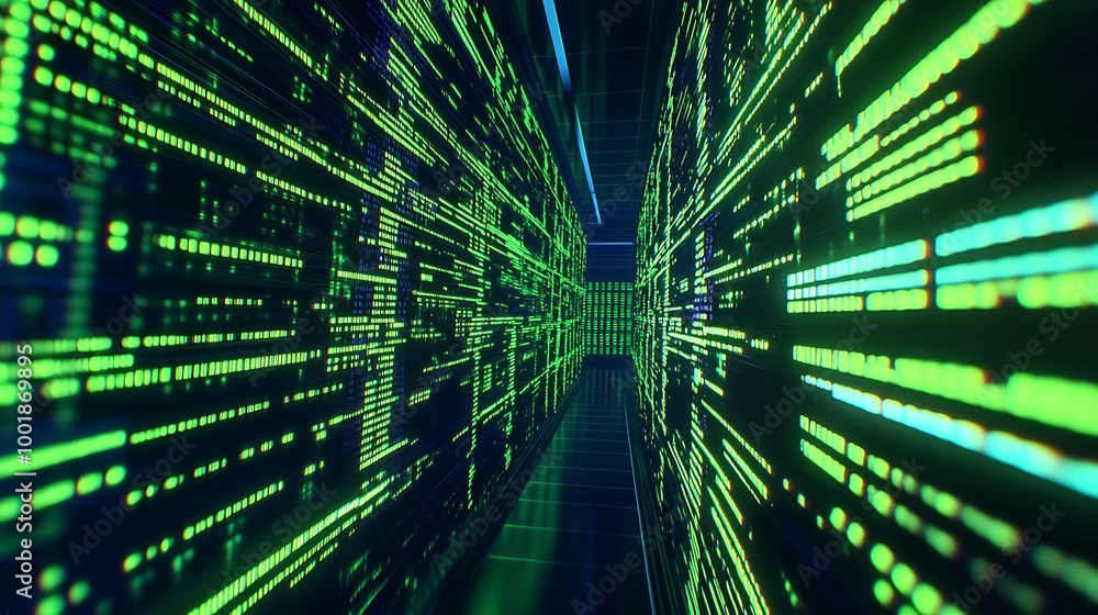 Aufkleber a hallway filled with green glowing data streams, representing the vastness of digital information.