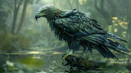 Fototapeta premium Majestic Eagle in the Rain: A Stunning Wildlife Image