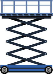 Illustration featuring a blue scissor lift with a platform and safety railing