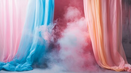 Pastel Curtains with Colorful Smoke