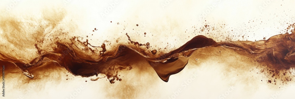 Poster Abstract artistic background created from spilled coffee stains and splashes with dynamic movement and warm tones. Generative AI