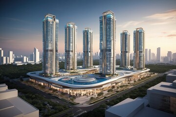 Futuristic Urban Landscape Architectural Design of High Rise Shopping Centers and Complexes