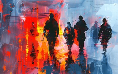 Emergency Scene with Sharp Flashes of Light Piercing Smoky Haze