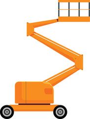 Yellow articulated boom lift extending its arm on wheels isolated on white background © nsit0108