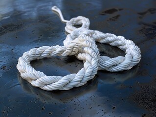 Fototapeta premium White Rope Knot on Black Background