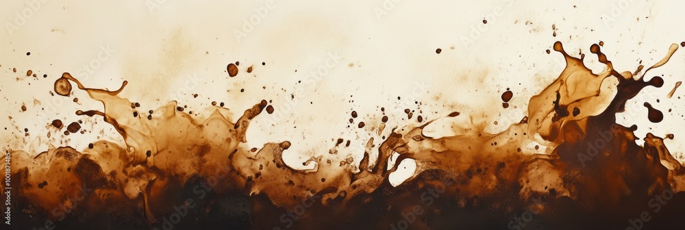 Fototapete abstract background of artistic coffee stains and splashes on a light canvas created through express