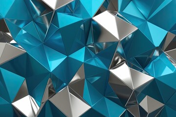 Obraz premium Cyan and Silver Sleek 3D Polygonal Structure Design with Shimmering Finish