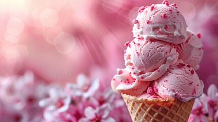 Pink Ice Cream Cone with Sprinkles