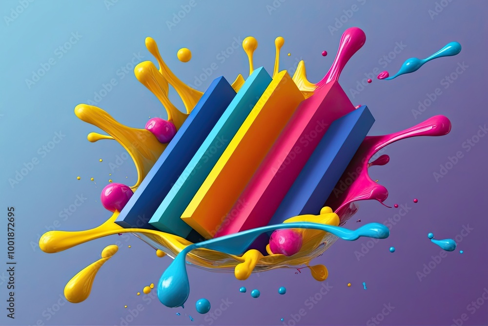 Poster 3d geometric shape splash with vibrant color and abstract design