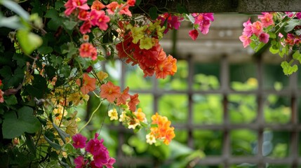 Vibrant Flowering Vines Draped Over Trellis