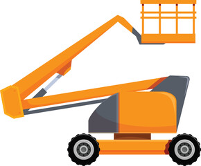 Orange articulated boom lift with an extended arm and a platform, simplifying high altitude tasks on a construction site © nsit0108