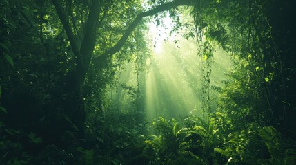 Obraz premium Lush Jungle with Hanging Vines and Soft Light