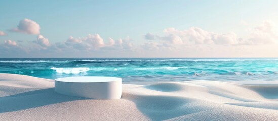 White Platform on a Sandy Beach with a Calm Ocean
