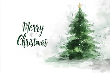 Winter card with abstract drawing of Christmas tree with the text "Merry Christmas" 