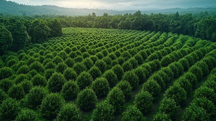 Naklejka premium Lush Green Orchard Landscape Aerial View
