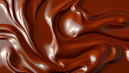 Naklejka premium Smooth Molten Chocolate Flowing with Rich Reflections and Intricate Wave Patterns